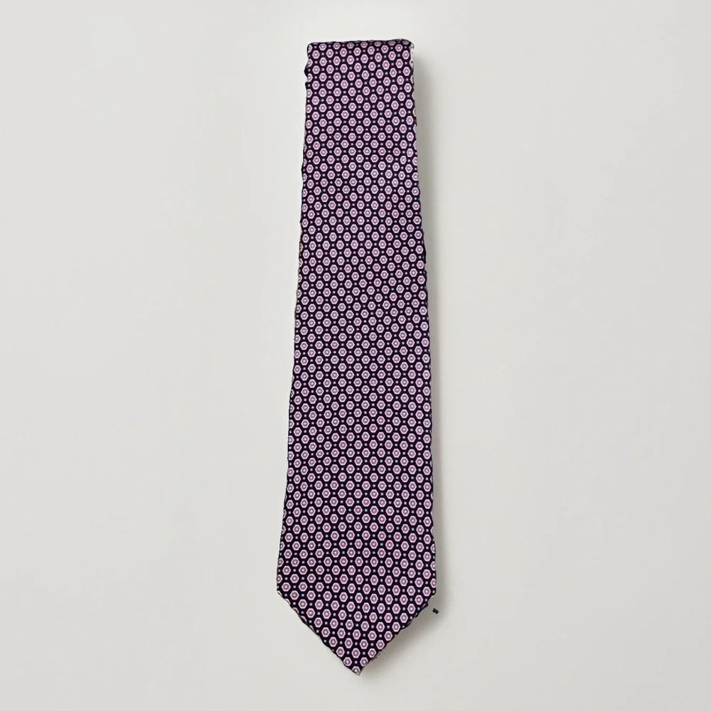 NWT Brooks Brothers pink & blue Foulard Medallion Print Silk Twill Tie Italy USA